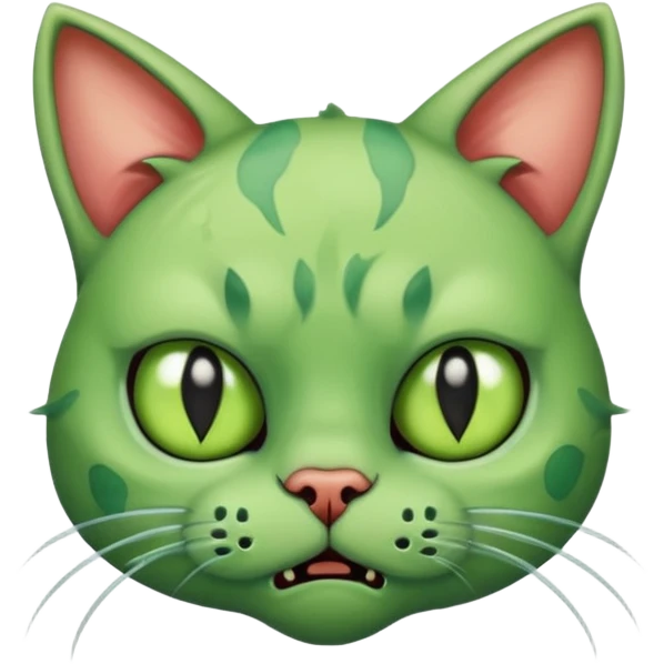 a super cute zombie green cat, look sad but not danger emoji