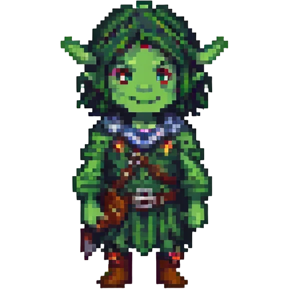 dark green firbolg character, pixel art style, emoji size emoji