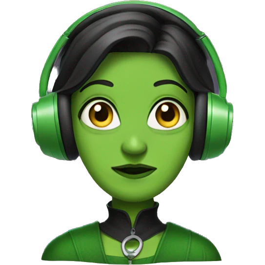 The wicked witch wearing green headphones emoji