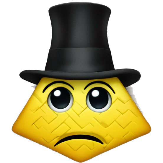 yellow triangle with top hat with brick pattern and one eye emoji
