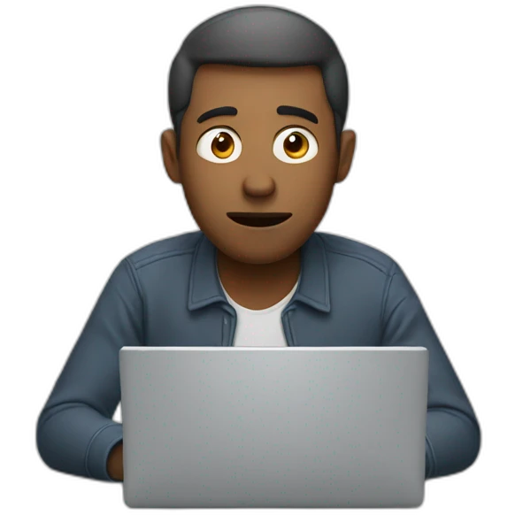 Man confused using laptop emoji