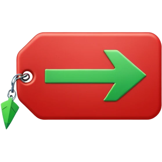 Tag vermelha com uma flecha pra cima verde do lado emoji