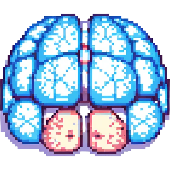 brain thinking, serious air, pixel art style emoji