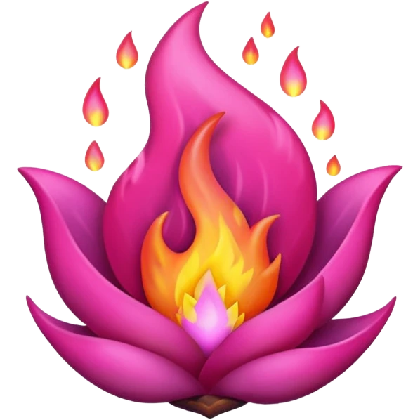 Floating hyper-realistic pink-magenta ember-flame emoji
