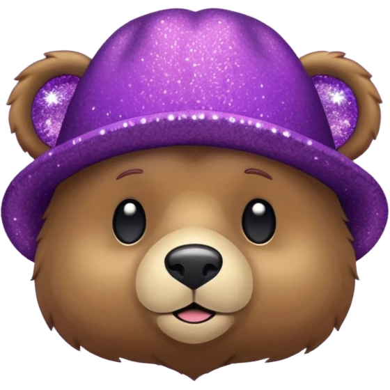Urso adulto com boné roxo com glitter emoji