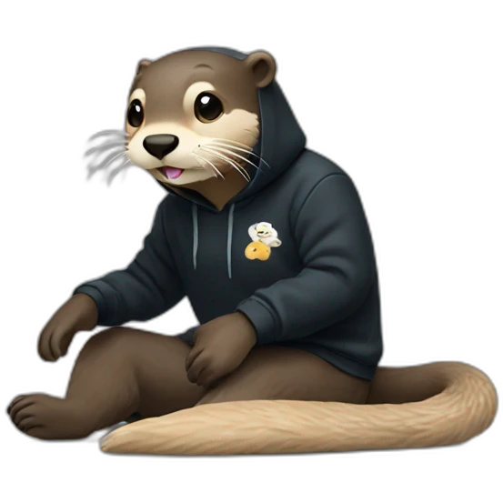 otter in black adidas hoodie playing with a yorkshire emoji