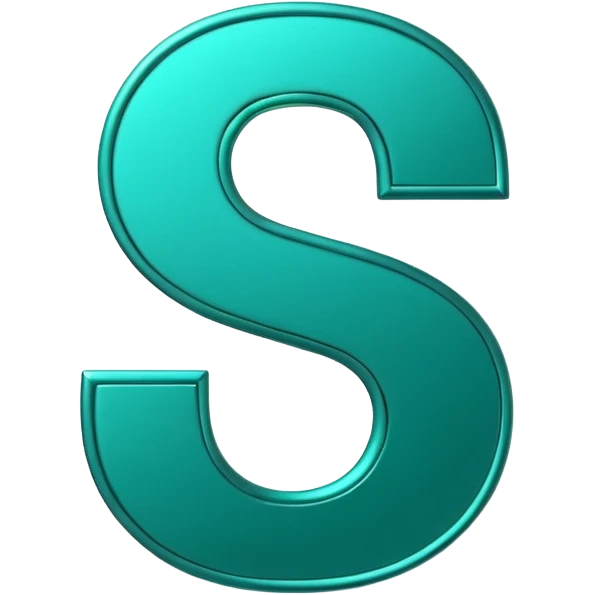 Create a custom emoji badge featuring a stylized, glossy letter “S”. Use the Platinum rank style from League of Legends: teal-green metallics, reflective surfaces, and a futuristic elegant frame. Vibrant and high readability.
 emoji