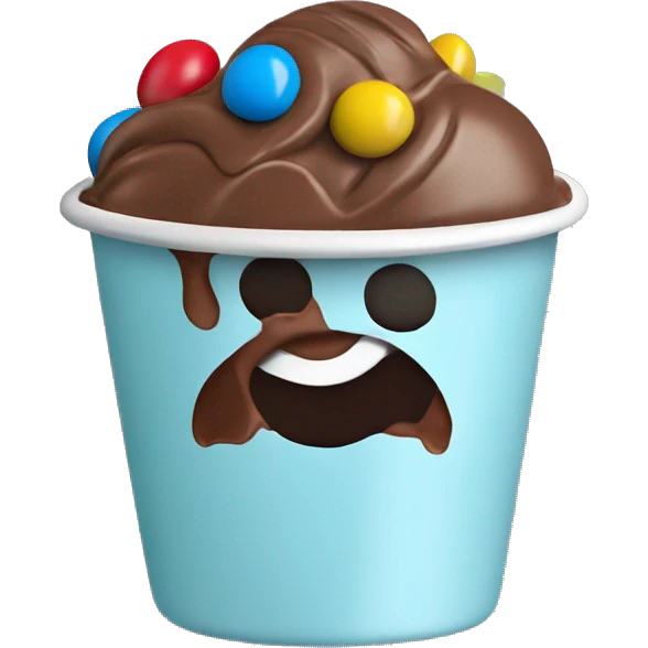 chocolate ice cream in a cup with m&ms on the top emoji