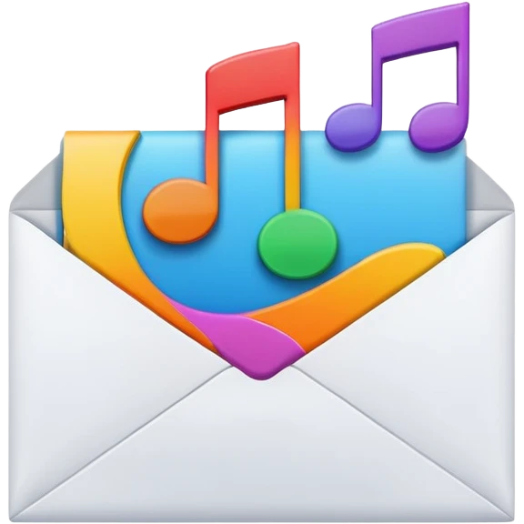 Mail with music note stamp emoji