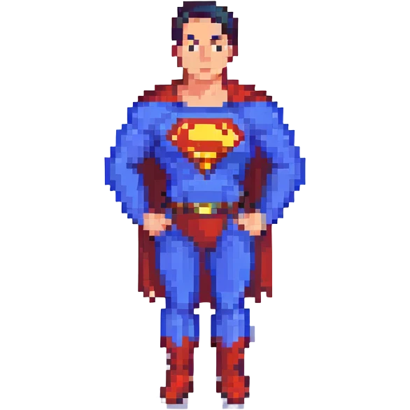 Superman, hands on hips, pixel art style emoji