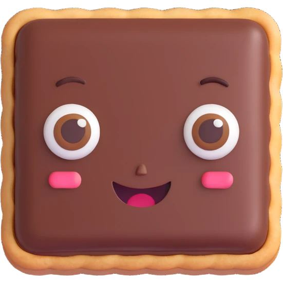 Rectangular chocolate mini pastry, palav mischievous eyes, tilted slightly, small grin, text above: "ПАСТИЧКА", chibi style, Twitch emoji style, transparent background, colorful

 emoji