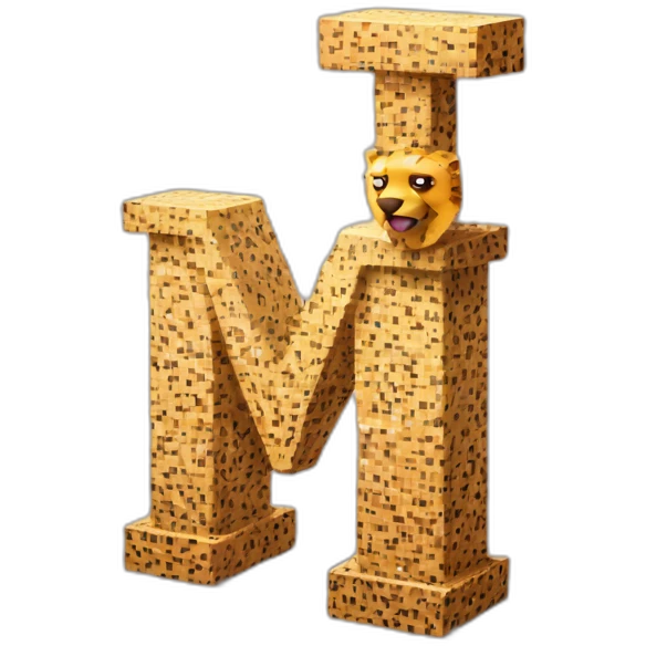 Letter "M" made of cube of pixels with cheetah pattern emoji