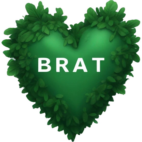 A forest green heart that says brat in black words emoji