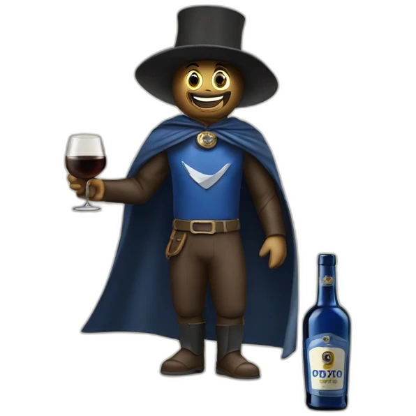 the mascot of the Sandeman brand with his cape and his bottle of Porto emoji