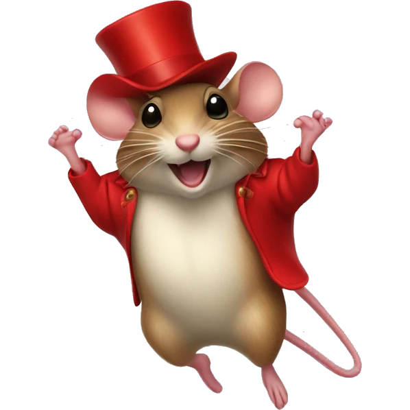 jumping mouse in red circus coat and red hat emoji