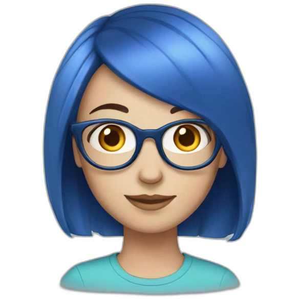 White Girl with blue bob hair, glasses and freckles emoji