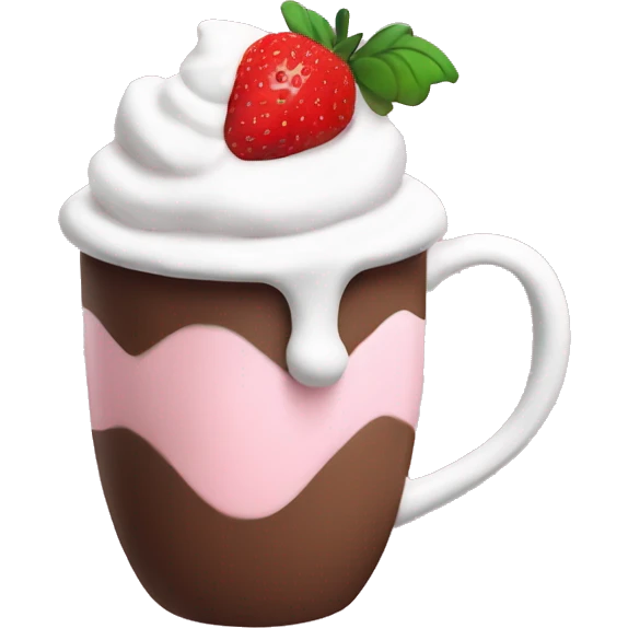hot chocolate with mug and whip cream and pale pink strawberry emoji