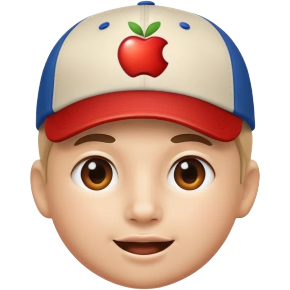 playful face with a backwards baseball cap, round and glossy, apple emoji style emoji