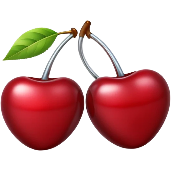 A pair of cherries emoji made of polished silver chrome, smooth rounded shapes, glossy metallic finish, soft highlights and reflections, cute proportions, iOS emoji style, centered, clean white background, no text emoji