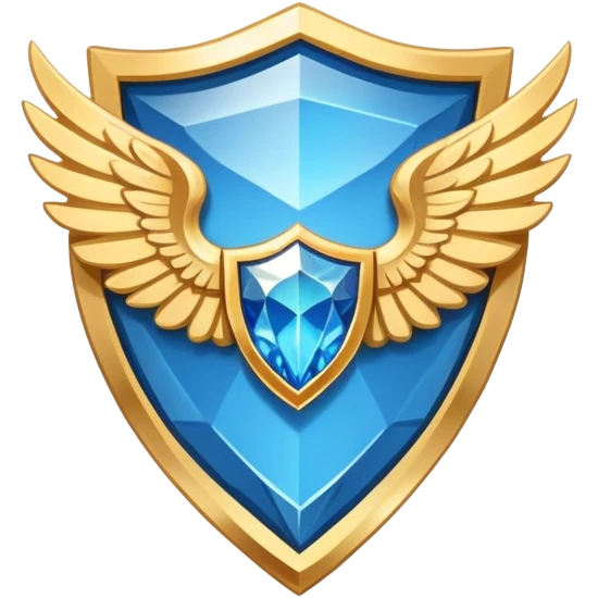 Simplified shield with small wings and a blue diamond in the center and VIP text, minimalist clean design emoji