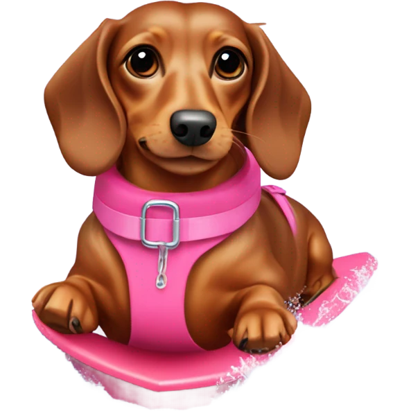 Long haired miniature dachshund red colour with pink collar waterskiing emoji