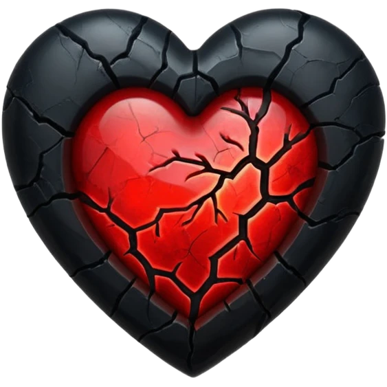iOS style emoji, dark fantasy heart, black cracked heart, red inner glow, glossy emoji