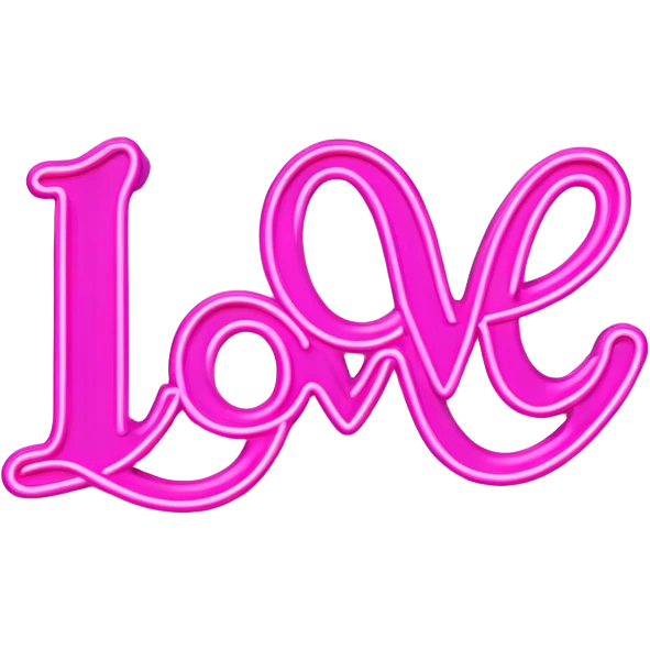 Pink neon sign with the word love emoji