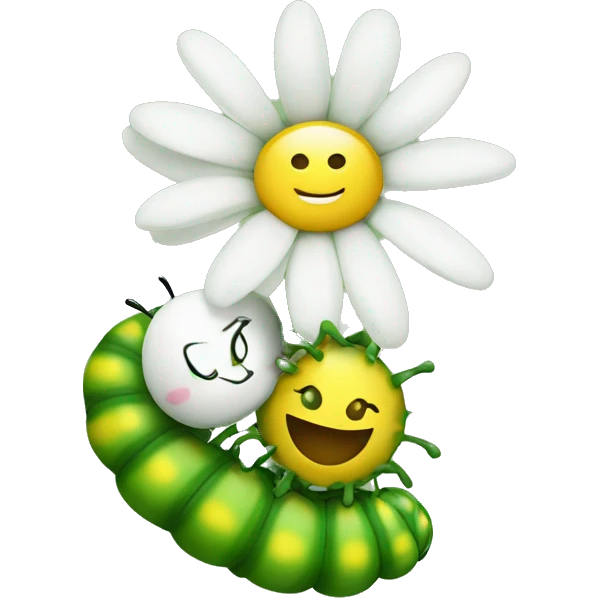 A daisy and a caterpillar hugging each other  emoji