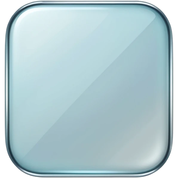 Glossy, transparent glass — rounded rectangle, soft reflections, subtle highlights on corners, thin white outline, clean and modern. Transparent background. emoji