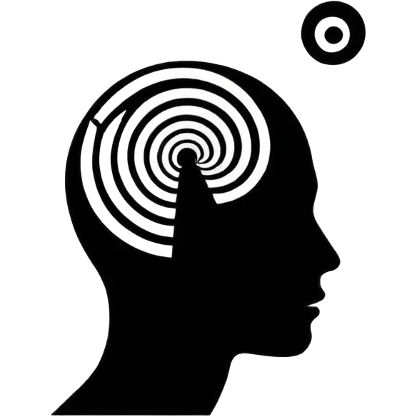 Minimalistic flat vector icon, iOS style, thin black contour on white background. Human head silhouette with spiral inside. Clean, no text, no shadows.
 emoji