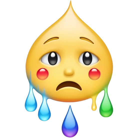 classic yellow crying face emoji with rainbow colored tears emoji
