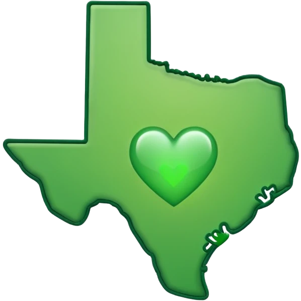 Green state of Texas outline with small green heart outline inside  emoji