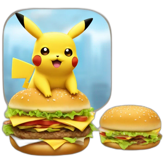 Pikachu en train de manger un hamburger emoji