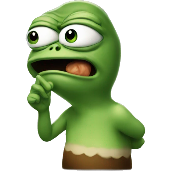 pepe is crying and has glass and showing finger and shocked emoji