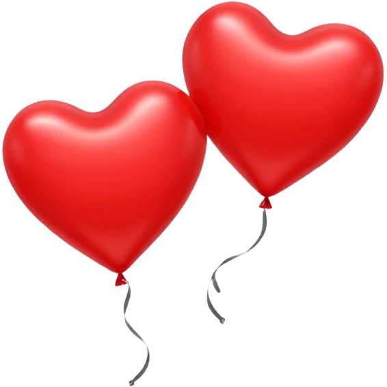 2 red heart-shaped balloons on a white background emoji