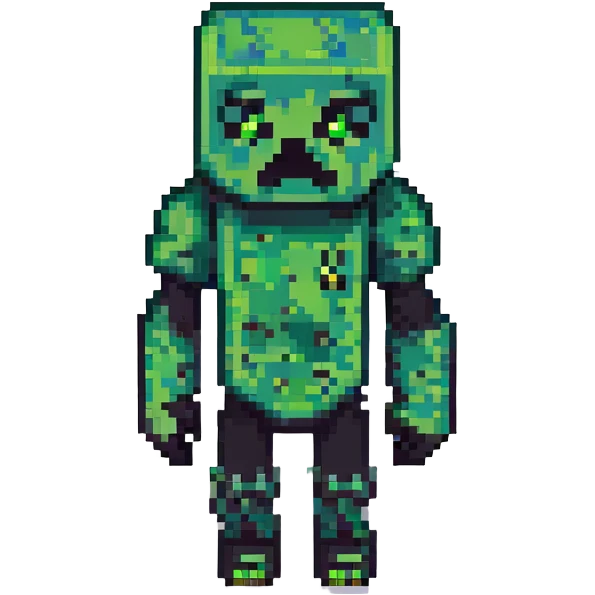 Minecraft creeper, 3D isometric, slightly turned, green and black, simple design emoji