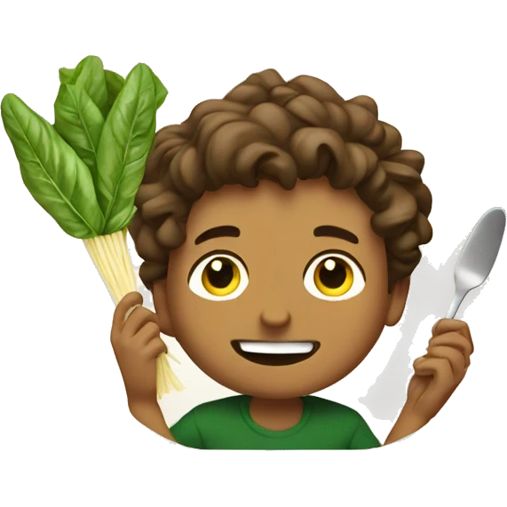 A young man eats basil pasta  emoji