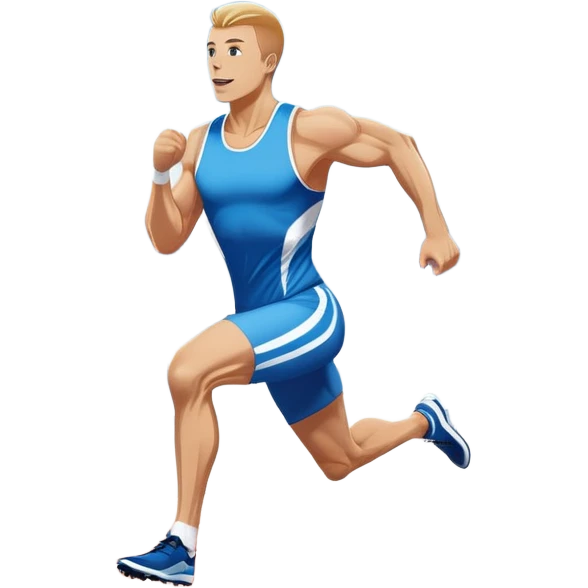 An icon showing a large stadium filled with cheering fans and bright lights In the background. The sky is clear and blue. a running track with lanes marked in white. A sprinter in mid-stride pushes forward, muscles tense.Transparent background emphasizes the speed and energy of running. emoji