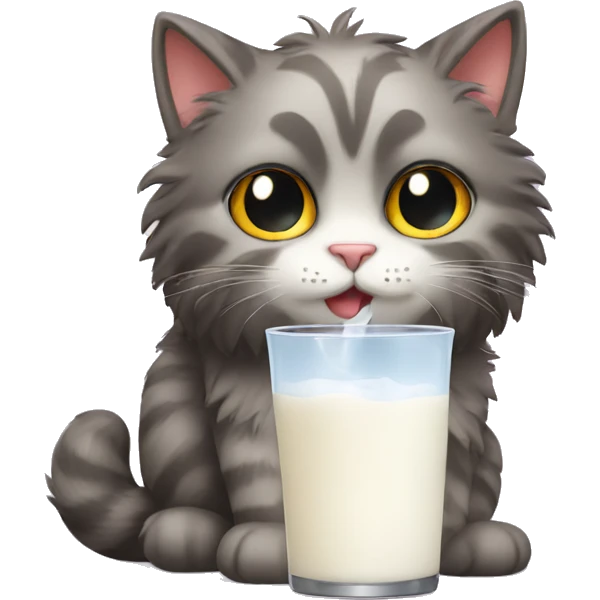Fluffy cat drinks milk emoji