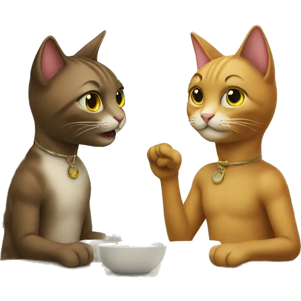 Two cats at the table are talking emoji