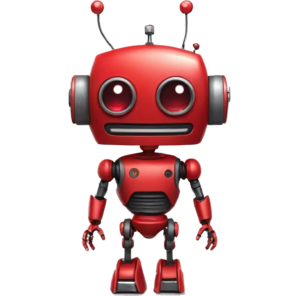 robot, red, 2 eyes, red antenna in the head from the right ear, one hand, small, simple emoji