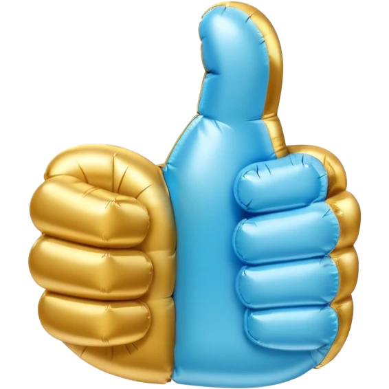 gold and light blue inflatable thumbs up emoji