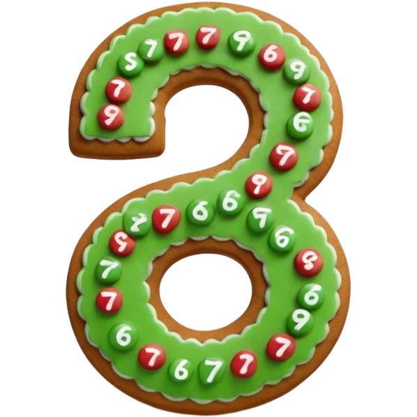 3D emoji of numbers "67" made of gingerbread cookie. Decorated with detailed white sugar icing patterns, tiny red and green candy sprinkles. Warm and cozy aesthetic, soft shadows, 3D clay style, high quality, isolated on a white background. emoji