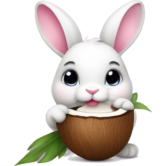Bunny with pink bow drinking coconut emoji