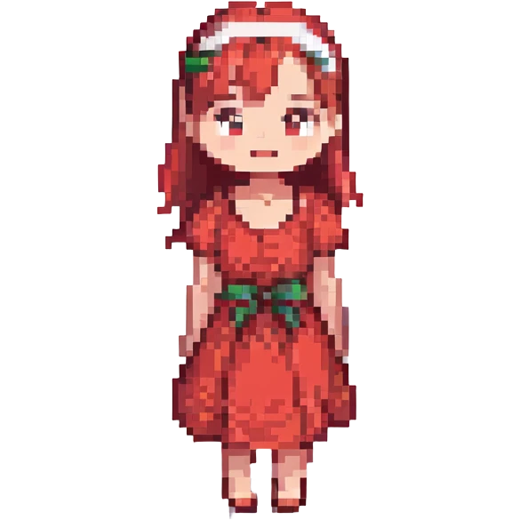 Lilo from Lilo & Stitch as a pixel art character, full body, wearing her signature red dress, playful expression emoji
