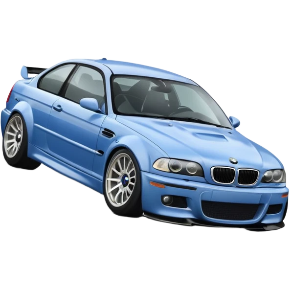 
A BMW M3 E46 is drifting through a corner, with a slight wisp of smoke coming from the rear and the wheels positioned at an angle relative to the turn. emoji