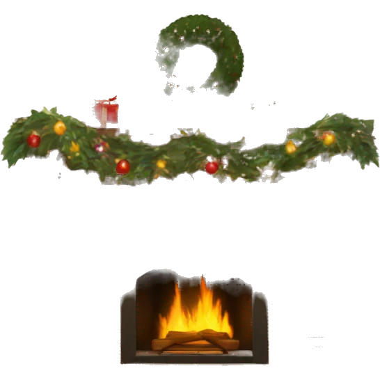 Brick Fireplace with wreath and Christmas lights and stockings emoji