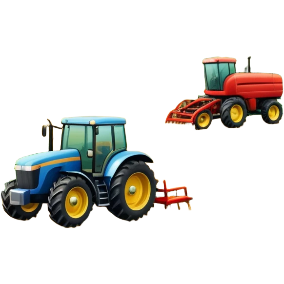An icon featuring a large farming tractor in the middle of a lush field, with crops ready for harvest. The design includes farming tools, a barn in the distance, and a vibrant landscape, symbolizing the immersive world of agricultural simulation. Transparent background. emoji