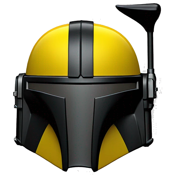 Gloss black and yellow mandalorian helmet with one antenna emoji
