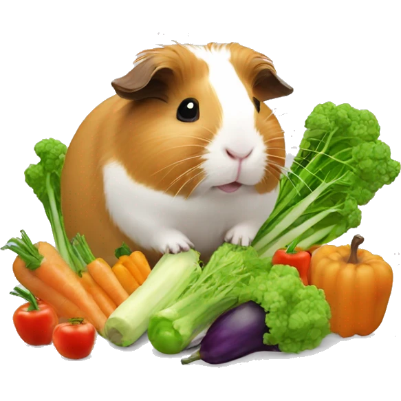 Guineapig eating a huge pile of veggies and fruit emoji